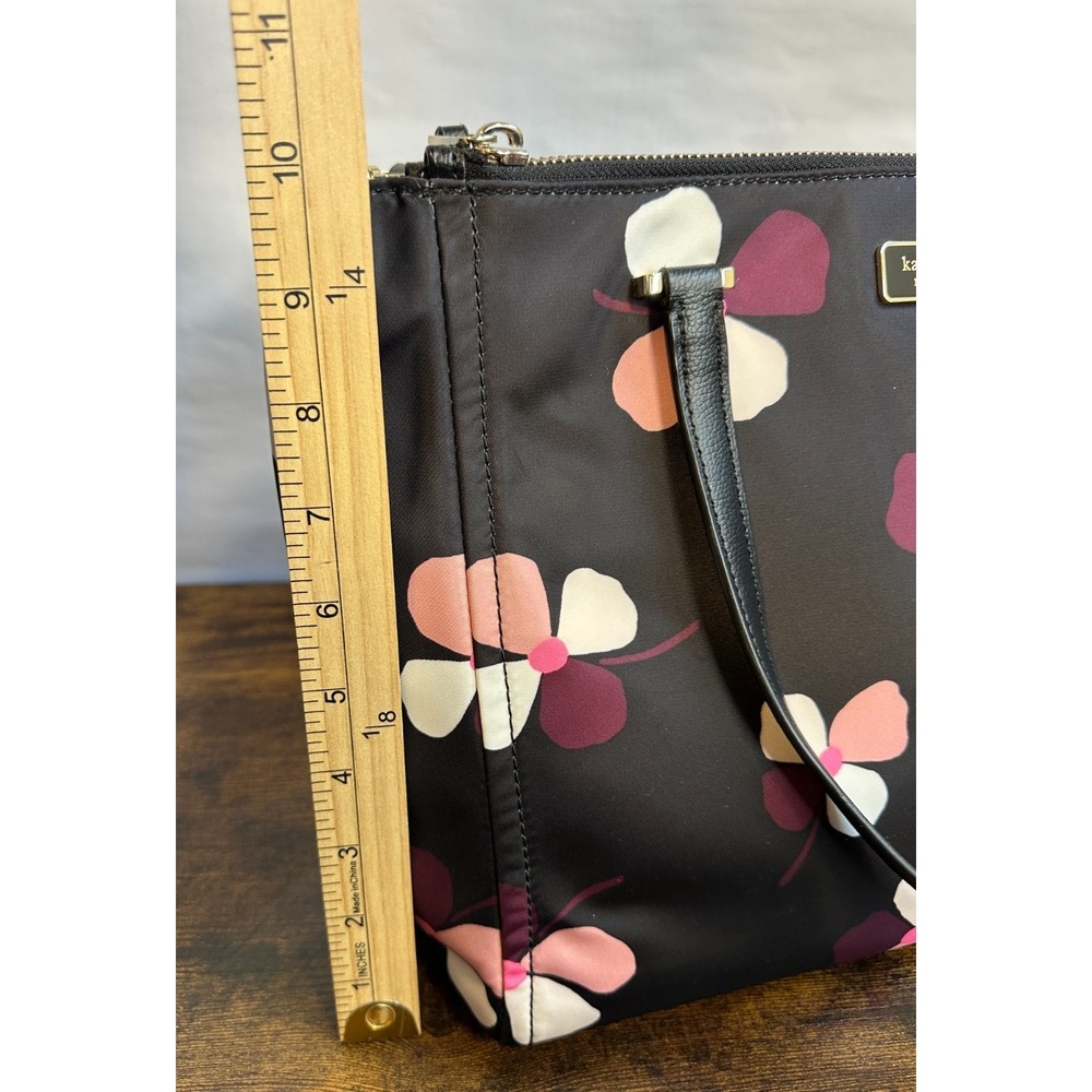 Kate Spade Dawn Dusk Buds Black Floral Nylon Satchel Tote Crossbody Bag Purse - Picture 13 of 16